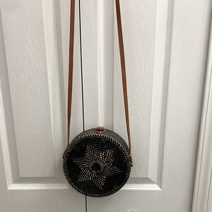 Black and Brown Woven Round Crossbody Bag